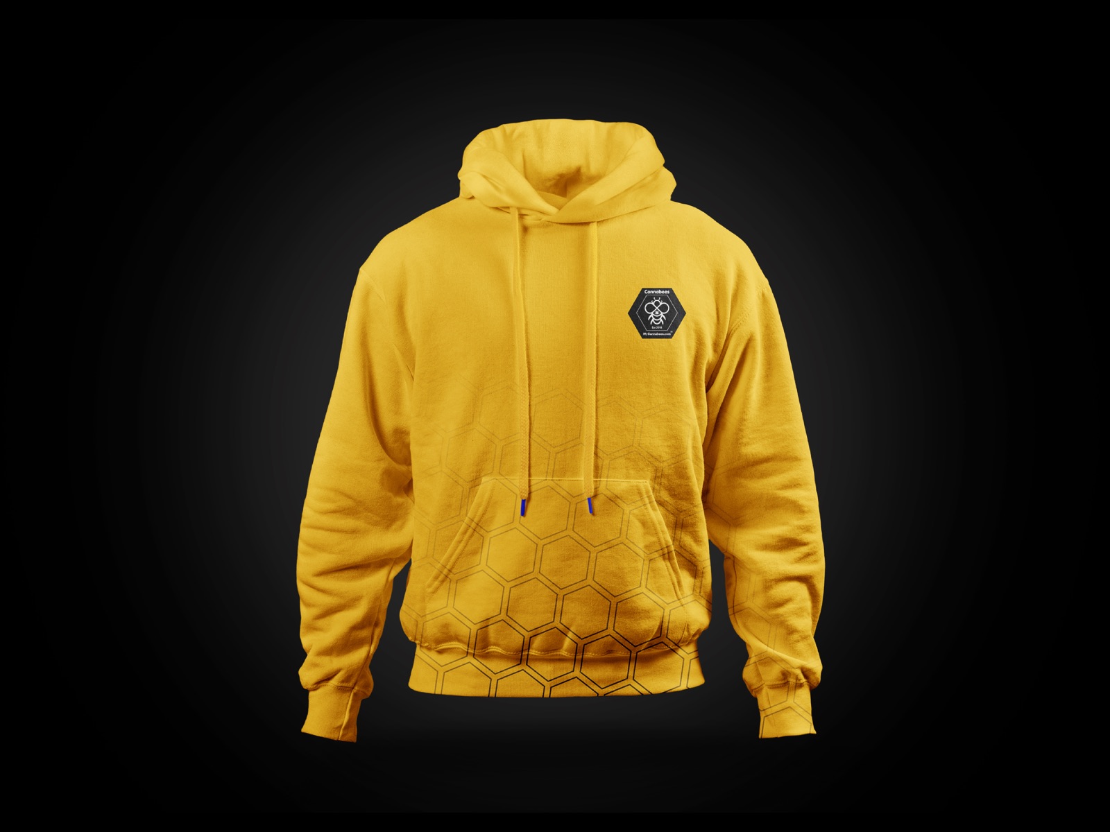 Yellow Cannabees hoodie on a black background