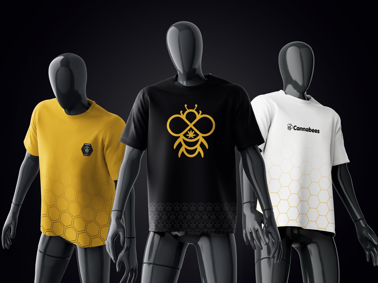Cannabees t-shirts in yellow, black and white