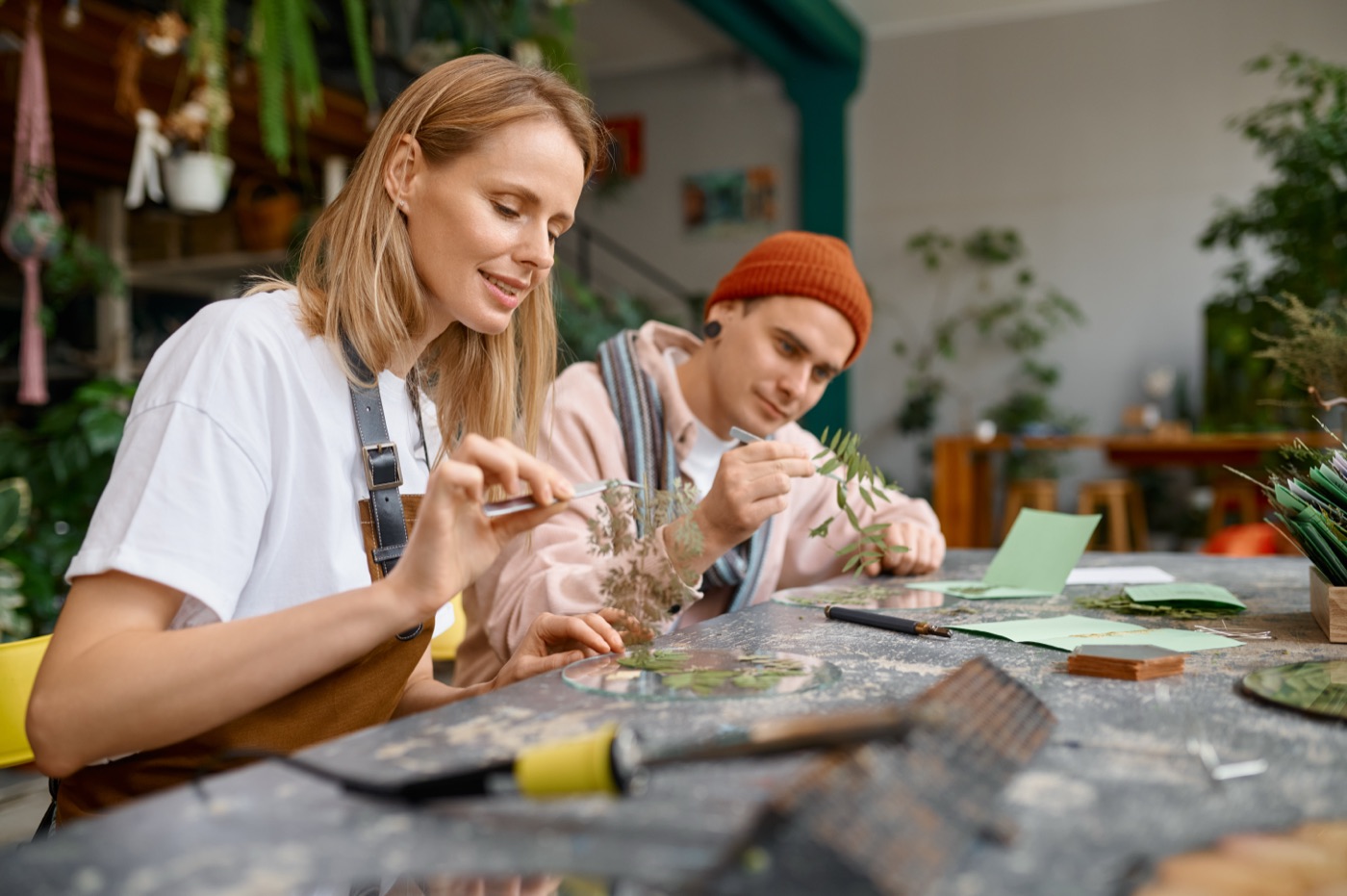 Young artists working in a craft workshop